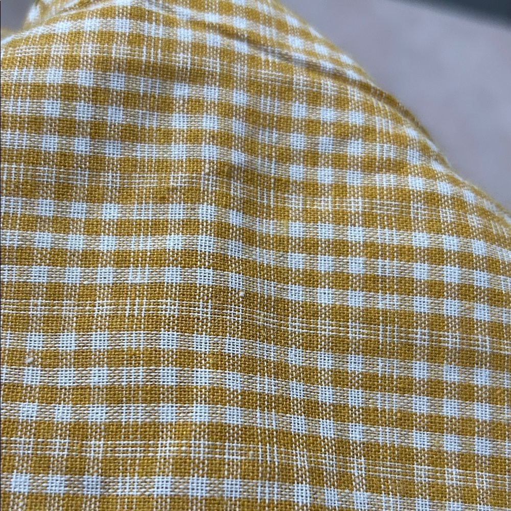 &Merci Mustard Gingham Plaid Babydoll Top Open Tie Back Ruffle Sleeves Small - Picture 11 of 12